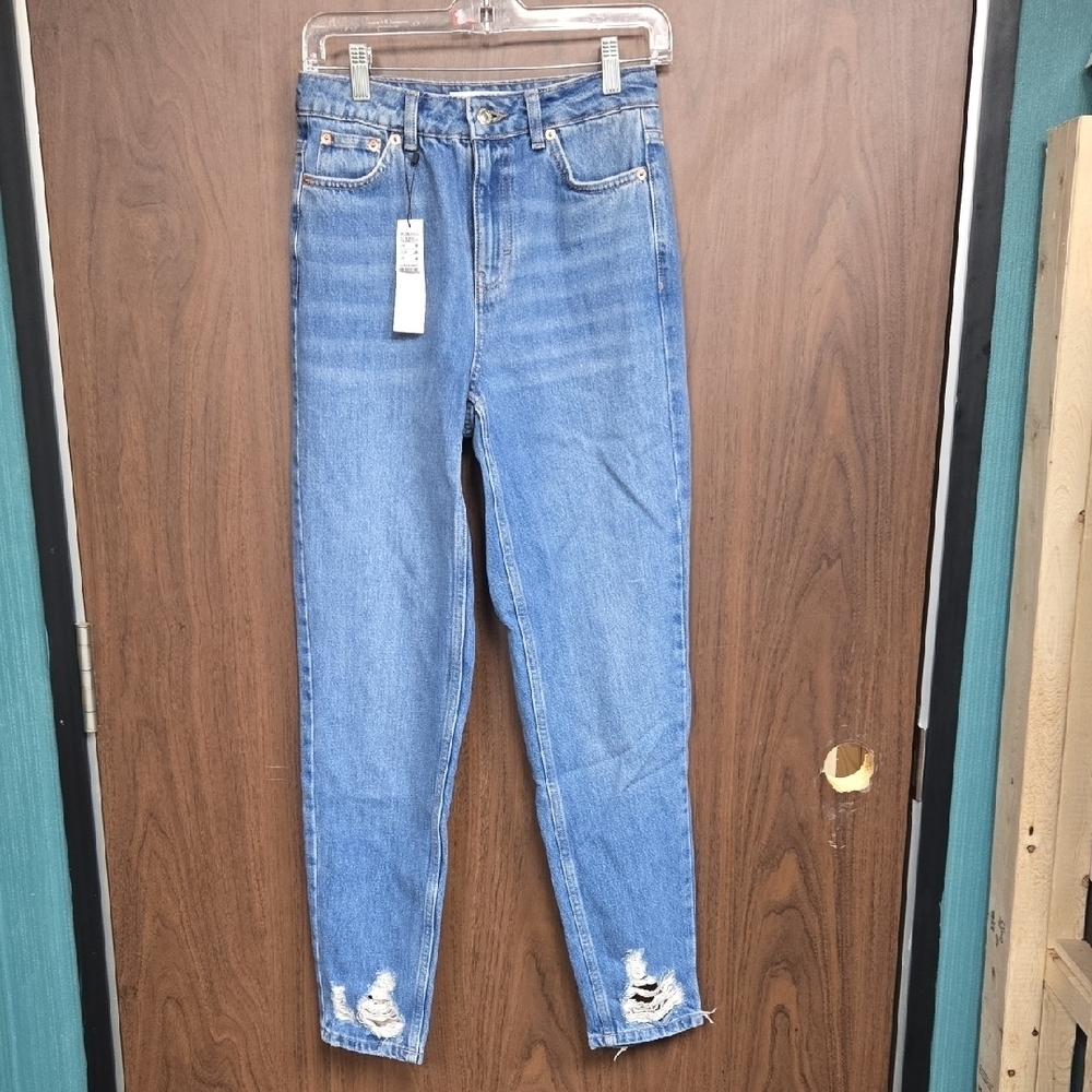 Topshop Size 4 Medium Wash Distressed Mom Jeans